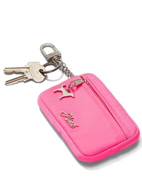PINK Victoria's Secret Hot Pink Zip Key & Card Holder with Charm